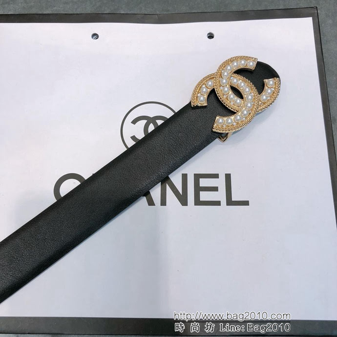 CHANEL香奈兒 18新款 CC珍珠水鑽扣 精品光滑優雅皮帶 上身效果巨好 奢華經典 小紅書火爆款   xfp1039